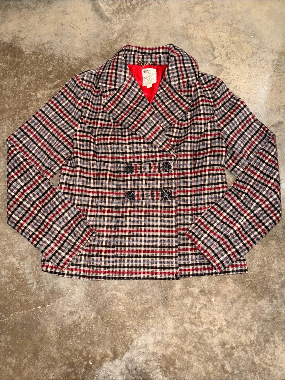 Anthropologie Tulle NWOT Plaid Double Breasted Peacoat Jacket L Autumn Fall Cozy